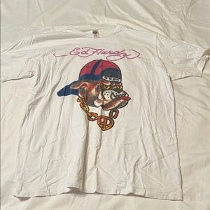 Ed Hardy White Tee with Colorful Dog Graphic